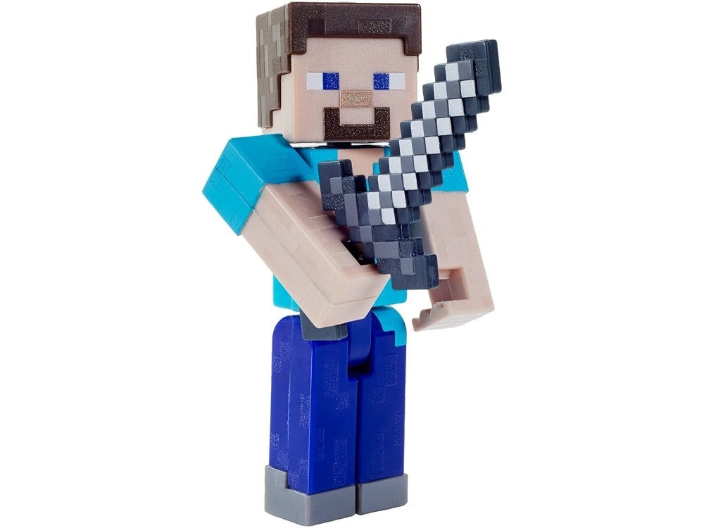 A soft focus of a Minecraft Steve toy figurine holding a sword